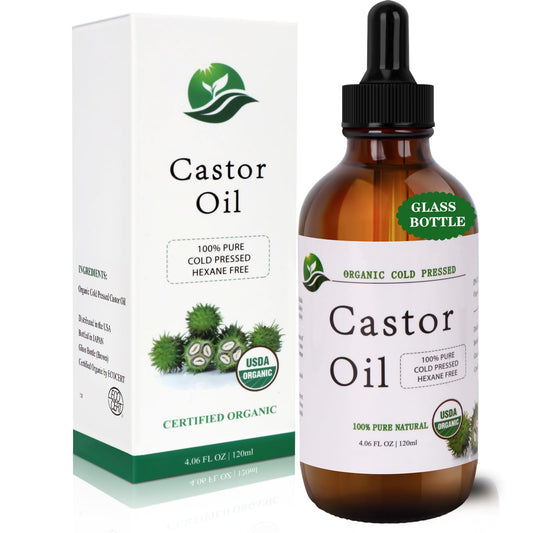 MAYLINK Castor Oil-Castor Oil Organic Cold Pressed Unrefined Glass Bottle-Organic USDA Certified100% Pure Castor Oil,Hexane Free,Organic Castor Oil for Face,Hair Growth,Eyelashes,Caster