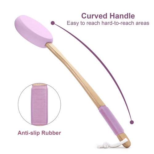 AmazerBath Lotion Applicator for Back, Feet, 4 Replaceable Pads with 1 Long Handled, Back Sunscreen Applicator for Elderly, Women, Apply Cream Medicine Skin Cream Moisturizer Sunscreen Tanner, Purple