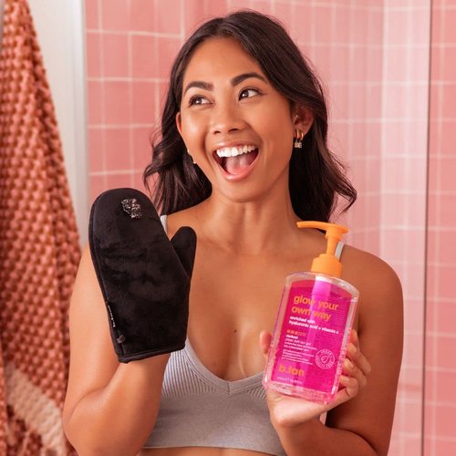 b.tan Best Clear Self Tanning Gel with Mitt Kit | Glow Your Own Way Bundle - Quick Express Tanner Gel for Face and Body with Applicator, Transfer-Proof, 16 Fl Oz