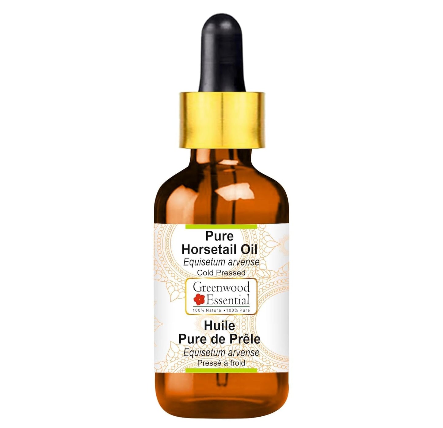 Greenwood Essential Horsetail Oil (Equisetum arvense) with Glass Dropper | Cold Pressed | Natural | Undiluted | For Diluting Essential Oils | For Hair, Skin & Massage | Men & Women | 50ml (1.69 oz)