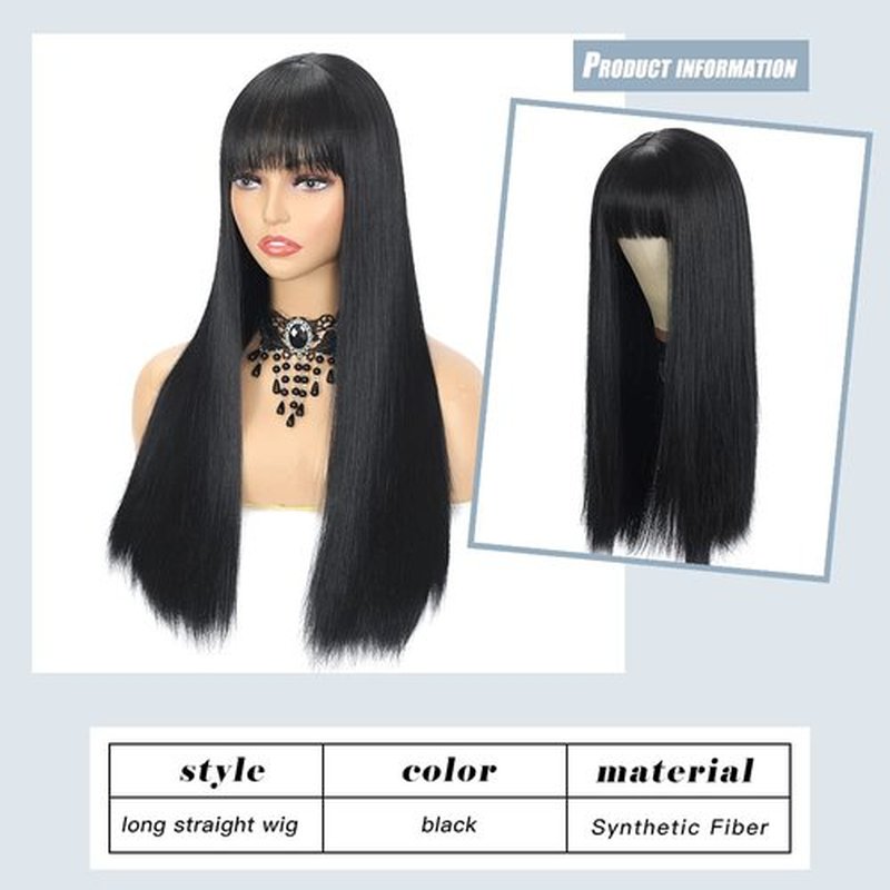 Amarlis Black Wigs for Women, Long Straight Natural Black Wig with Bangs Soft Synthetic Heat Resistant Fiber Wig for Cosplay Daily(24 In, Black)