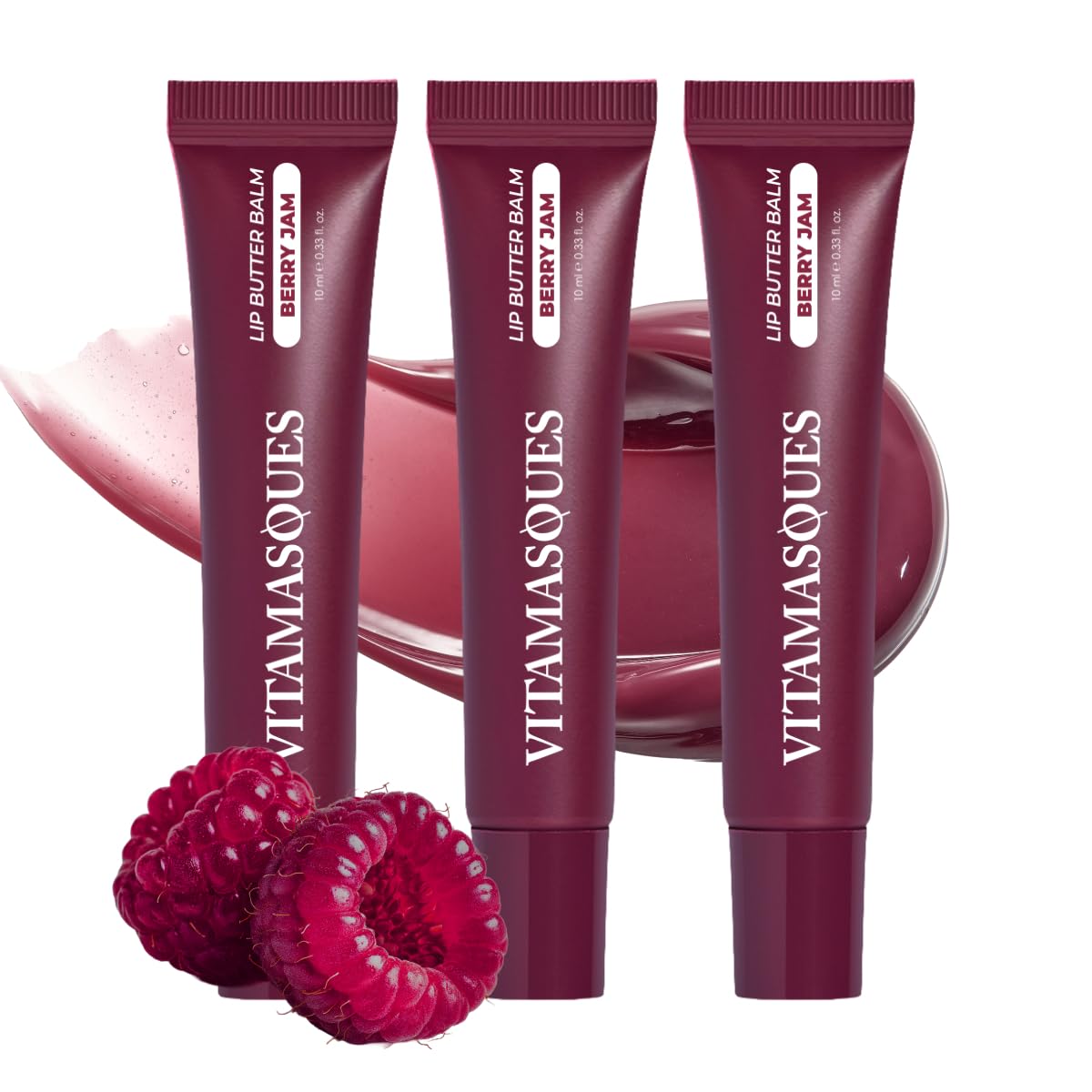 Vitamasques Lip Butter Balm - Berry Jam Pack of 3, Korean Lip Balm - Peptide Lip Treatment - Lips Balm Hydrating - Light Tinted Lips balm - Made in Korea - 0.33 fl.oz