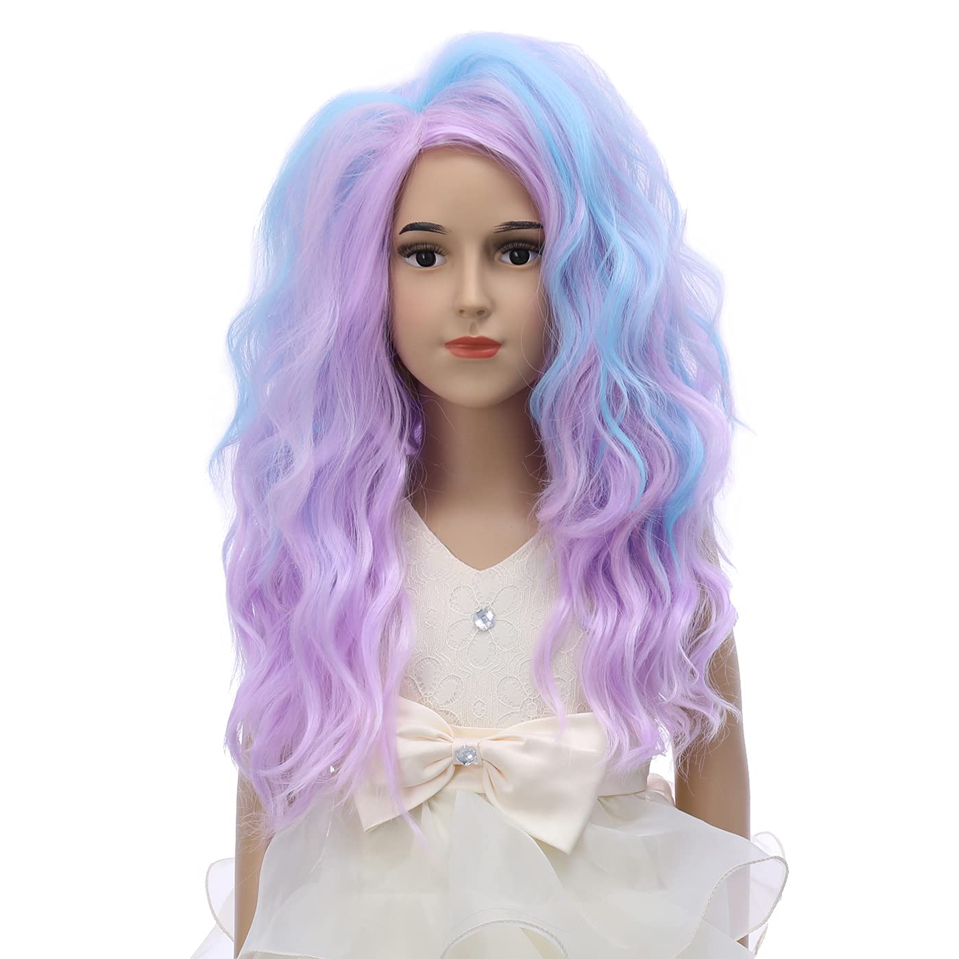 DUDUWIG Colorful Wig for Girls 20 Inch Long Multi Color Fluffy Cosplay Wig Halloween Costume Pink Purple Blue Wig for Women and Girls (Adult/Child)