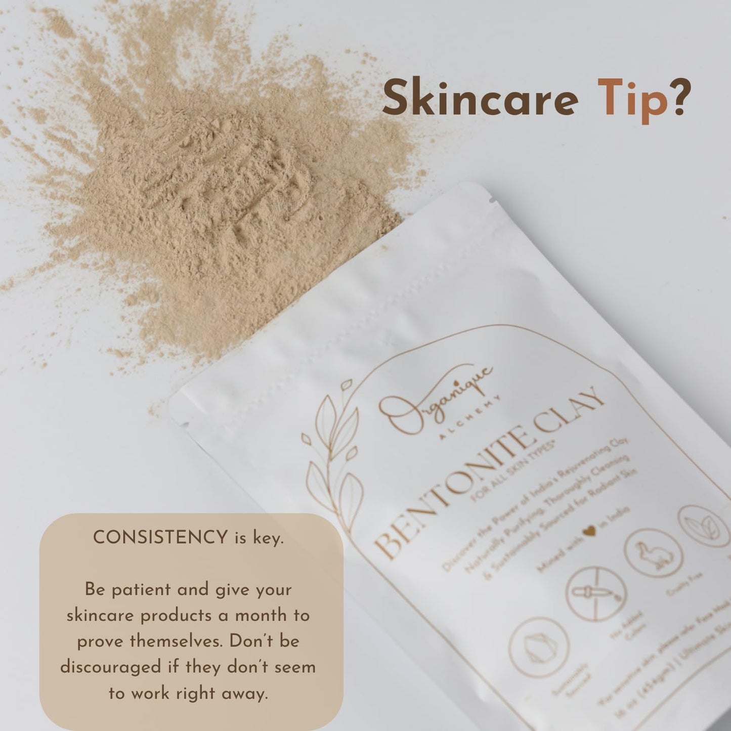 Organique Alchemy - Bentonite Clay Powder For Face, Body & Hair, Deep Pore Cleansing & Detox, Indian Healing Calcium & Sodium Clay, For Masks & Bath 8 oz (227g)