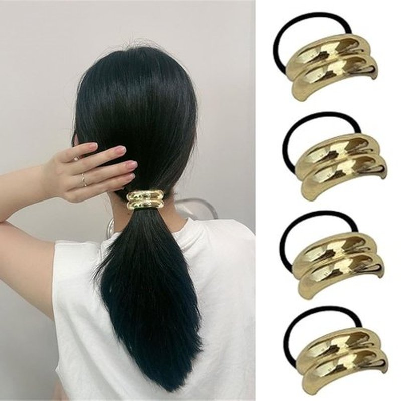 Hair Ties for Women Elastic Hair Ties, Ponytail Holders Hair Ties for Thick Hair Gold Ponytail Cuff Elastic Hair Ties for Women Hair Accessories Rubber Bands for Hair 4PCS