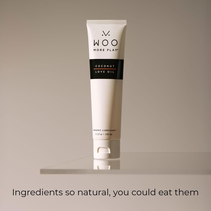 Woo More Play Coconut Love Oil | Organic Coconut Oil Personal Lubricant for Men and Women | Natural and Clean Ingredients | Doubles as Massage Oil | Relaxing Scent | 3.3 fl Oz (3.3 Fl Oz (Pack of 1))