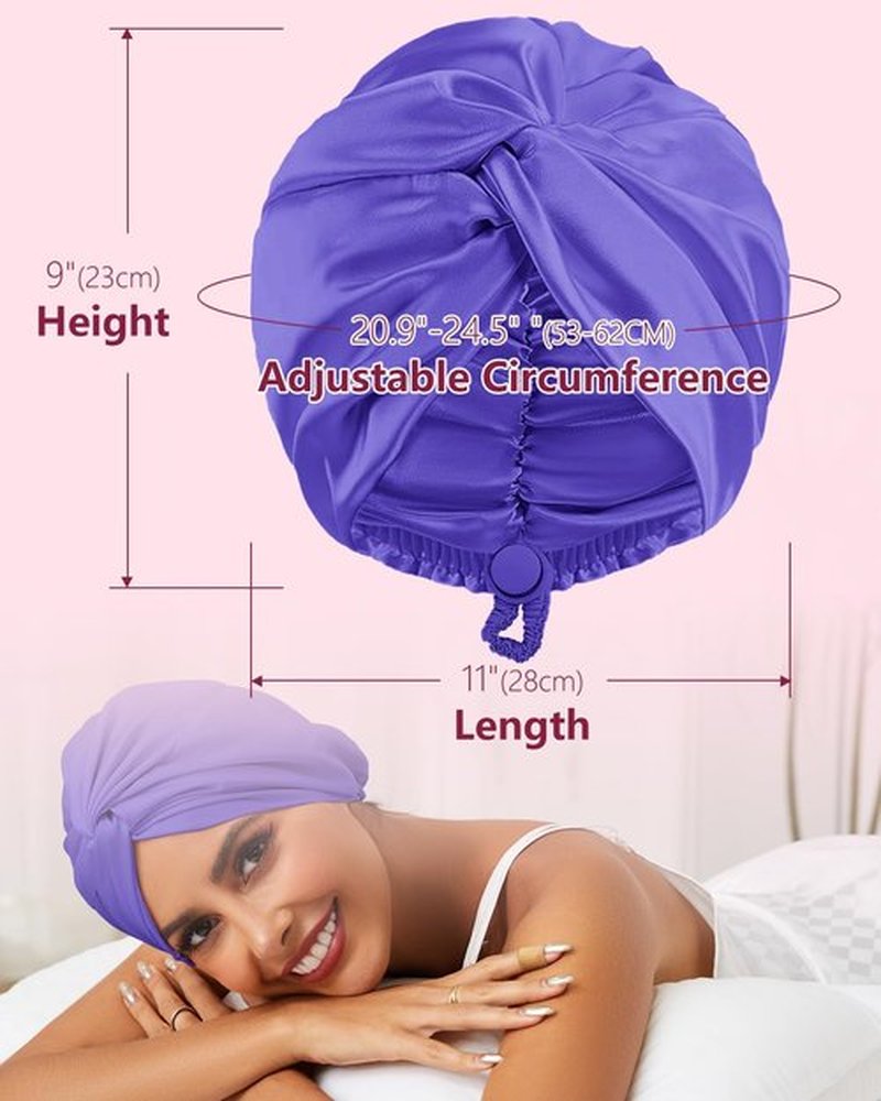 HFRHTGY Adjustable Silk Satin Hair Bonnet for Sleeping, Double Layer Hair Wrap Sleep Cap Turban for Women Men, Curly Straight Hair Long Large Braid Unisex (Violet 25)