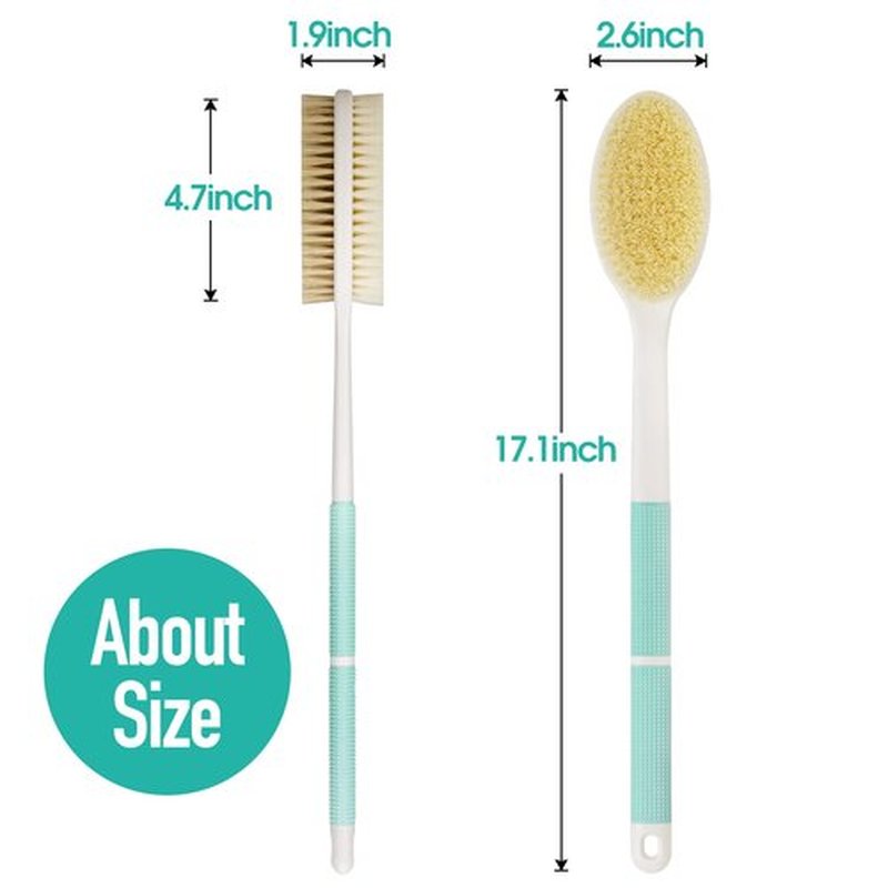 Backski Back Scrubber Anti Slip for Shower,Back Brush Long Handle with Soft and Stiff Bristles,Body Scrubber for Bath or Dry Brush(Green)