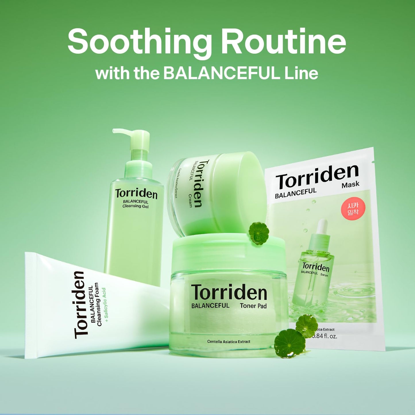 Torriden BALANCEFUL Cica Trial Kit, 5D Cica Infused Daily Skincare Kit - 4 Step Regimen with Cleansing Gel, Toner Pad, Serum, and Cream | Travel Essential | Korean Skin Care Set