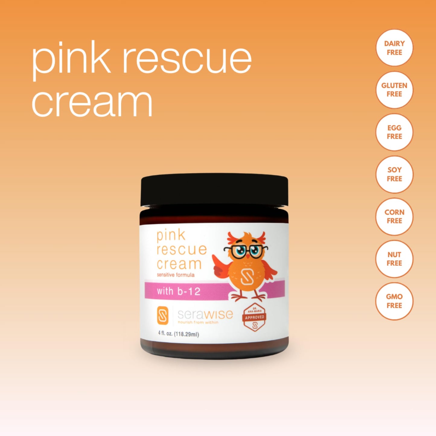 Serawise Pink Rescue Cream by Dr. Ana Maria Temple | Hydration for Sensitive Skin | Includes Calming Botanicals and B-12 | Relieves Redness, Dryness and Irritation | Fragrance Free | 4 Oz