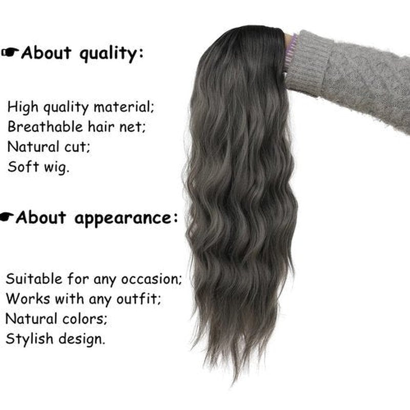 Tseses Ombre Grey Black Curly Wavy Long Wigs for Women Synthetic Hair Wigs Dark Roots Hair Women Full Wig Cosplay Halloween Party Daily Use (Ombre Grey)