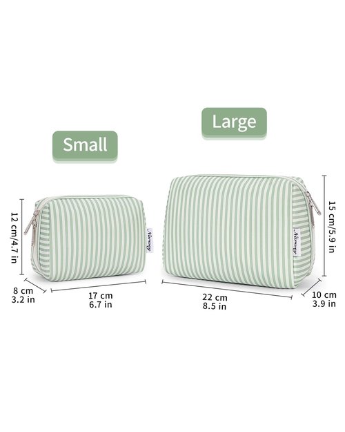 Narwey Cute Makeup Bag Travel Cosmetic Bag Organizer Toiletry Bag Make Up Bags with Compartments for Women (Large, Mint Green Stripe)