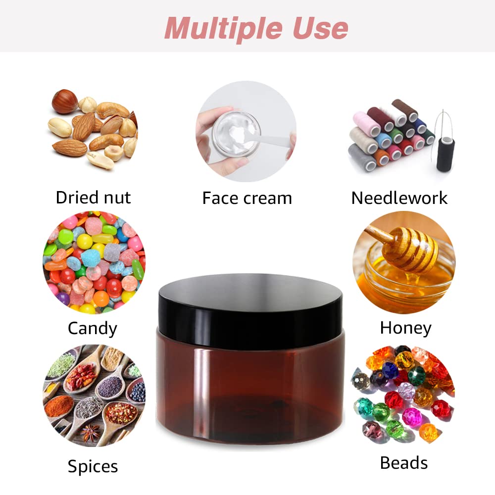 4oz Plastic Jars with Lids 4 oz Amber Plastic Containers with Lids + 20g Sample Containers (Set of 24) Airtight Container for Lip Scrub, Body Butters, Cream, Slime, Craft Storage