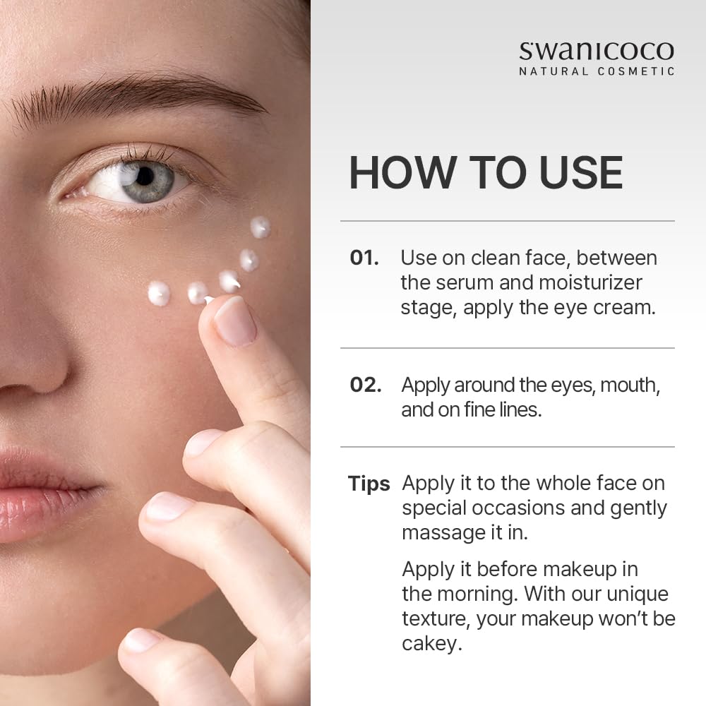 SWANICOCO Pregnancy Safe Fermentation Peptine Eye Care Cream Under Eye Cream with 8 Peptides and Niacinamide, Anti Aging Eye Cream for Wrinkles & Crows Feet Korean Skincare 20ml 0.68 Fl Oz
