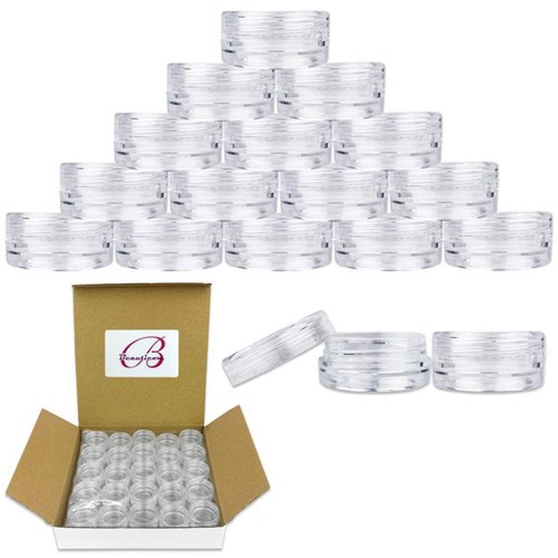 Beauticom 3g/3ml (0.1 Fl Oz) Round Clear Plastic Jars with Round Top Lids for Creams, Lotions, Powders, Glitters, and more... (Color: Clear Lid, Quantity: 50 Pieces)