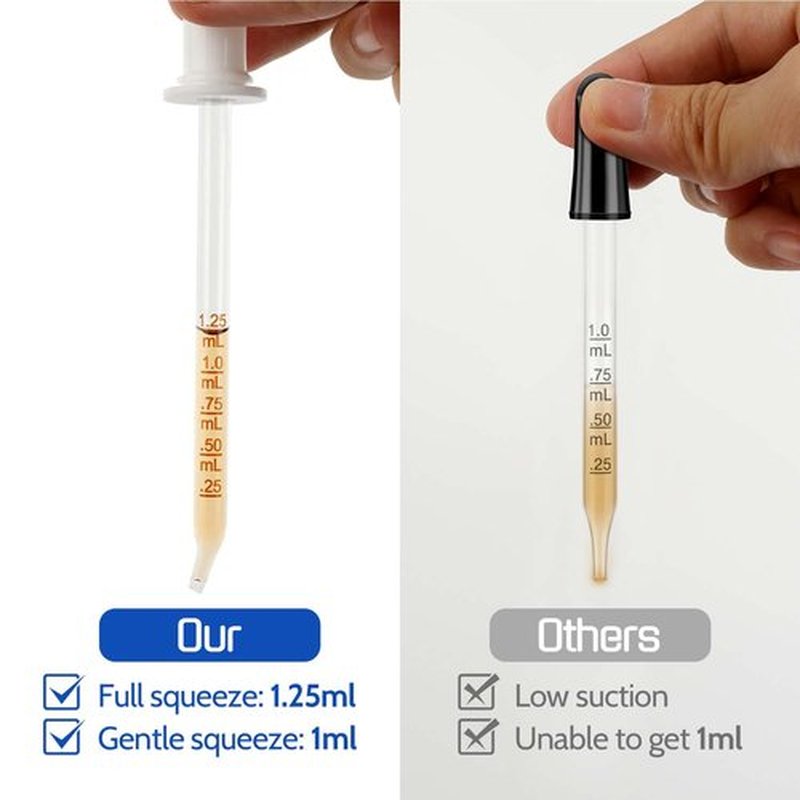 BAKOTAKA 6 Pack, Glass Eye Dropper with Measurement, (3 Bent & 3 Straight) 1mL Capacity - Deliver Correct Dose Calibrated Glass Medicine Droppers for Oils, Feeding, Ear, Lab, Health Care, White