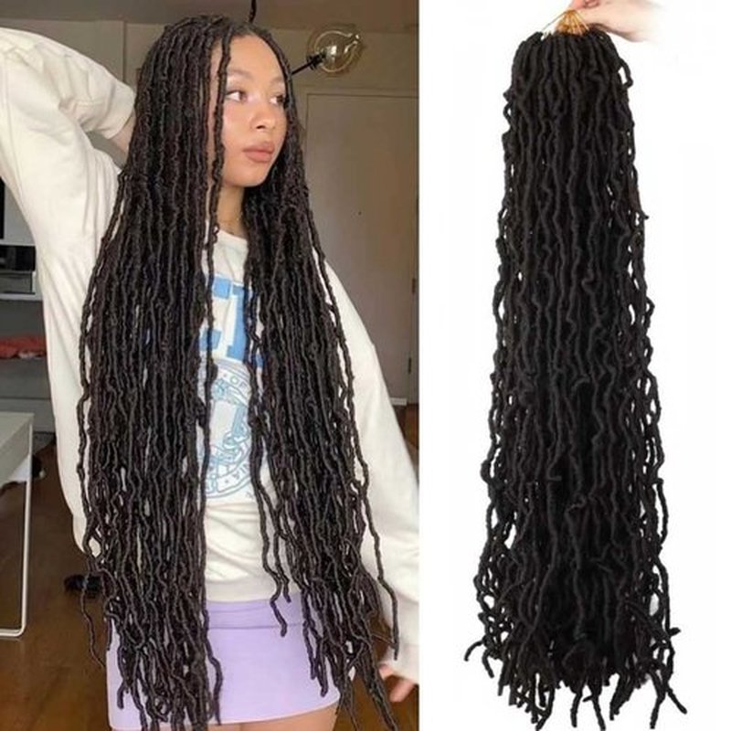 Datuoda 36 Inch Soft Locs Wavy Crochet Hair 6 Packs Goddess Loc Hair Crochet Braids Faux Locs Crochet Hair for Black Women (36 Inch (Pack of 6), 4#)