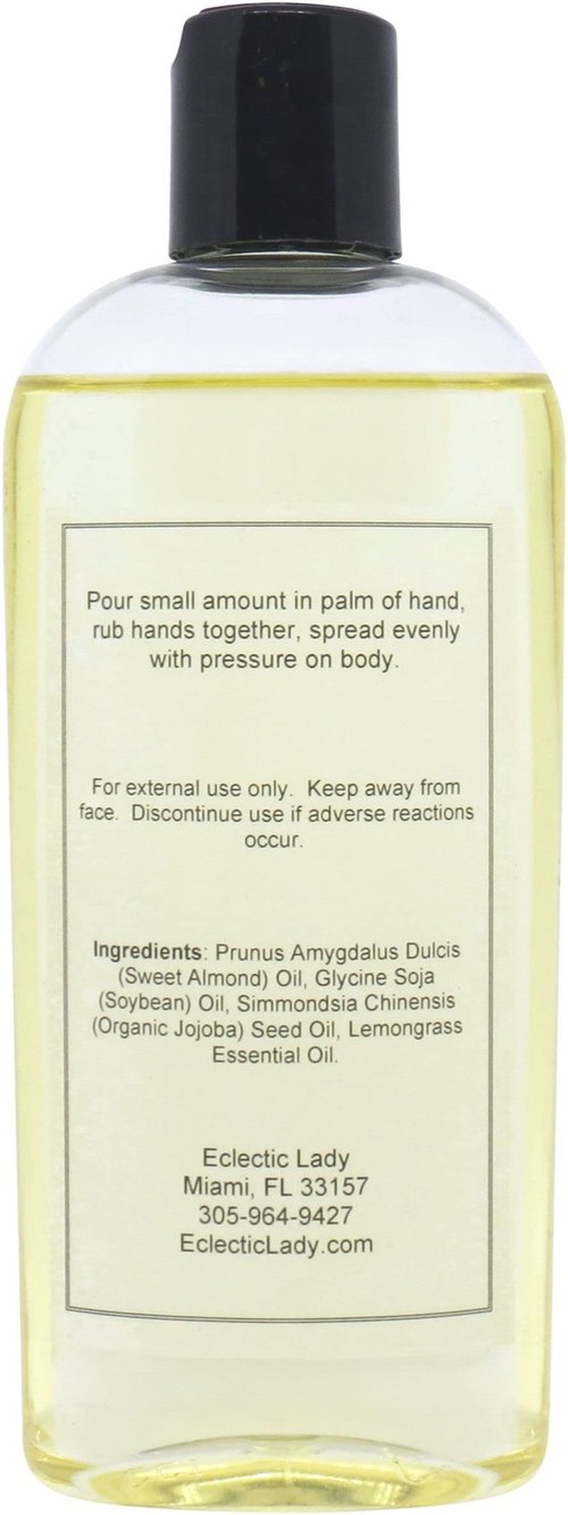All Natural Lemongrass Massage Oil - Eclectic Lady 8 oz. 100% Natural Ingredients with Sweet Almond & Jojoba Oil, Relaxing Scent for Men & Women