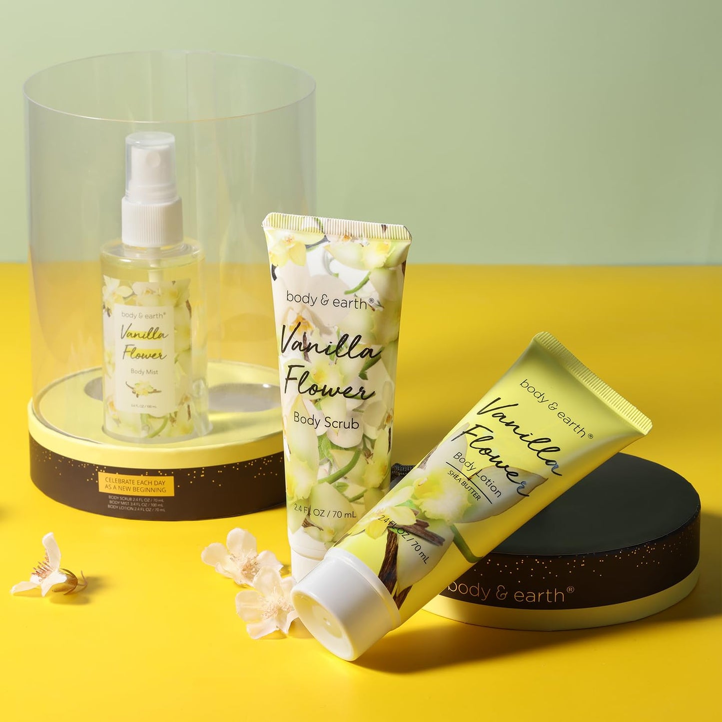 BODY & EARTH Body Mist Gift Set - Vanilla Spa Gifts for Women, Perfume, Body Lotion, and Body Scrub - Perfect Birthday Gifts for Moms, and Special Occasions,Unique Gift Ideas for Her