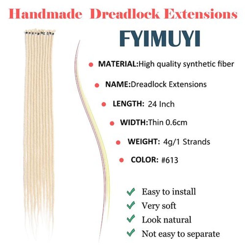Dreadlocks Extended Thin 0.6cm 20 strands 24 inch handmade soft reggae hair Hip Hop style synthetic Horror Extension Long crochet hippie Horror lock hair #613