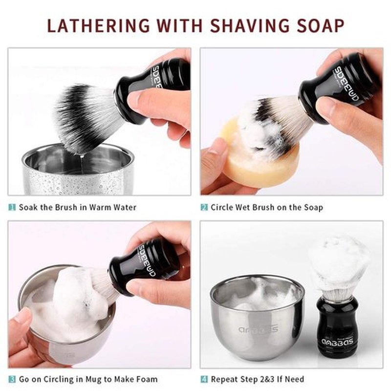 Anbbas 4in1 Vegan Style Synthetic Badger Hair Shaving Brush, Stainless Steel Shaving Stand Milk Shaving Soap and Bowl Set for Men Close Shave Kit