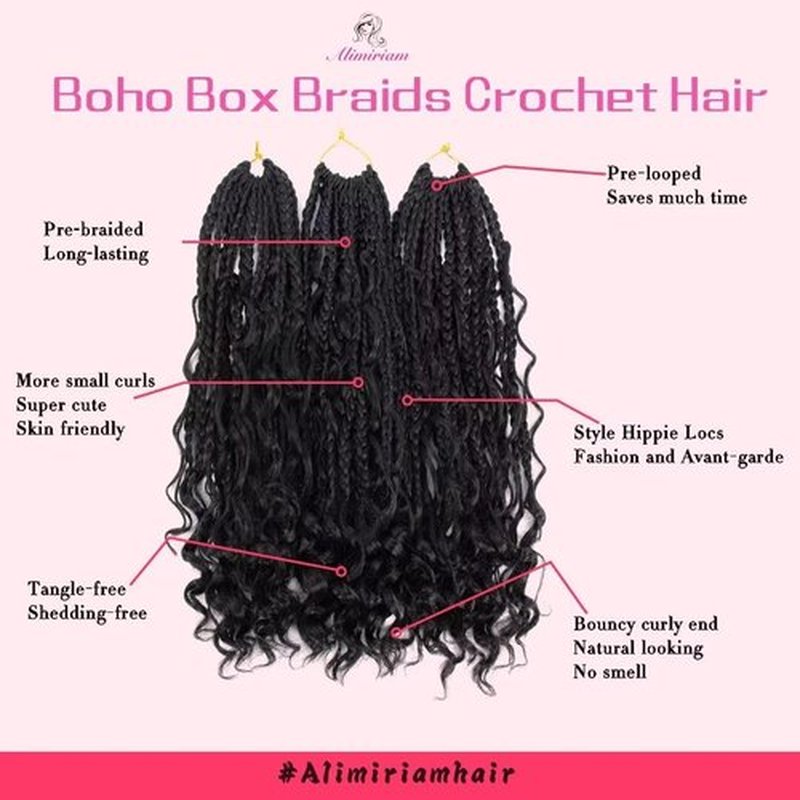 Boho Box Braids Crochet Hair 12 inch 8 Packs Box Braid Crochet Hair with Curly Ends Pre-looped Goddess Box Braids Crochet Hair Extensions for Black Women(12" 8 Packs, 1B#)