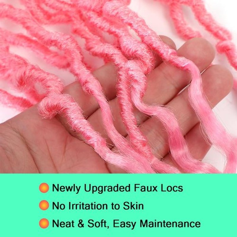 Faux Locs Crochet Hair (14 Inch) XCRUIQO Soft Locs with Curly Ends Goddess Locs Synthetic Boho Crochet Faux Locs for Women Pre Looped (8 Packs, Pink#)
