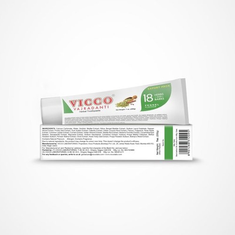 Vicco Vajradanti Herbal Toothpaste with Fennel Flavour - Contains 20 Ayurvedic Herbs and Barks, 100% Natural, Vegan & Cruelty-Free - 7 oz (Pack of 3)