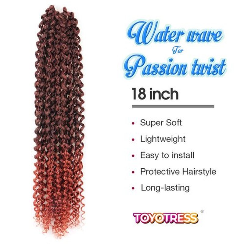 Pelokaa Passion Twist Hair - 18 Inch 6packs Ombre Orange Water Wave Crochet Braids Synthetic Braiding Hair Extensions (18 Inch 6Packs,T350)
