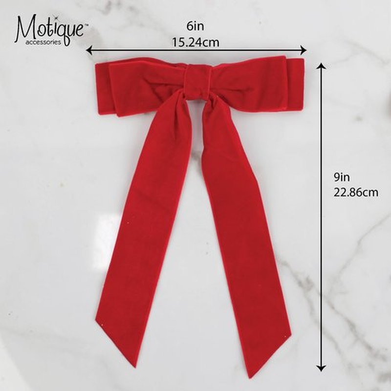 6 inch Hair Bow Velvet Hair Clip with Tails (Red)
