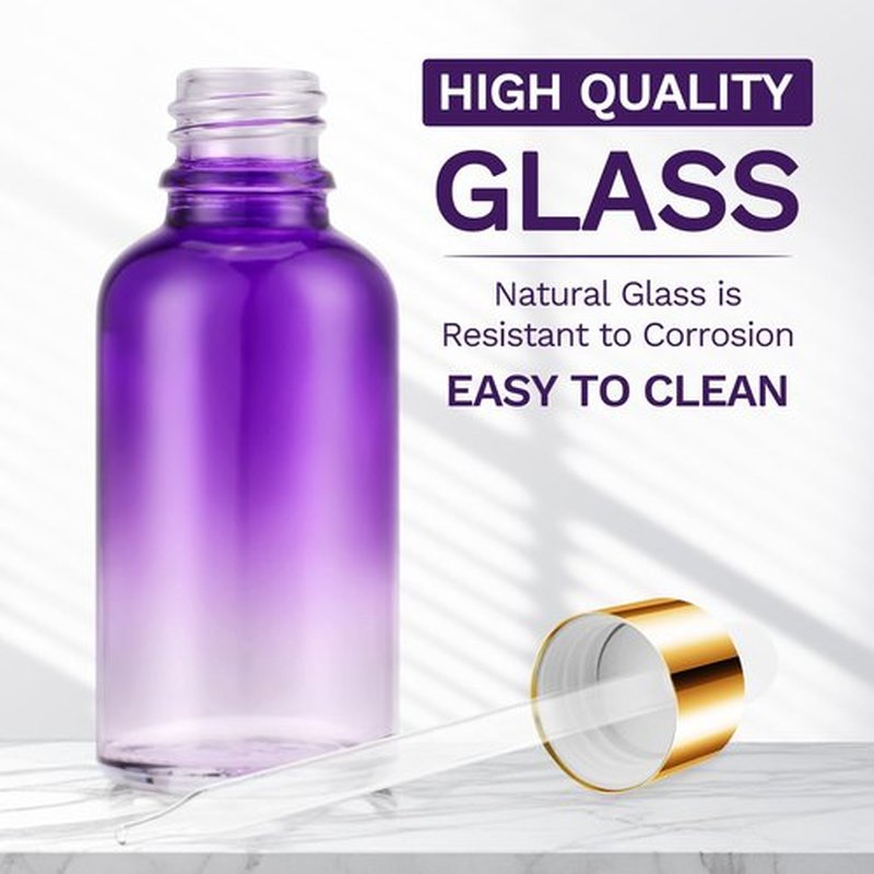 Dropper Bottle 5 Pack 1 oz, Purple Glass Eye Dropper Bottles with Golden Caps for Essential Oils with 2 Measured Dropper,1 Funnel, 1 Pipette, 8 Labels, Leakproof Essential Oils Bottle for Travel