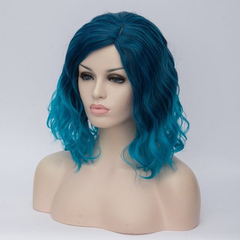 Cying Lin Short Bob Wavy Curly Wig Blue Wig For Women Cosplay Halloween Wigs Heat Resistant Bob Party Wig Include Wig Cap (Blue)