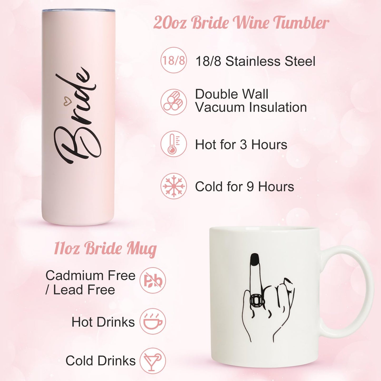 Frerdui 8Pcs Bridal Shower Gift, Bride to Be Gifts, Bridal Shower Gifts for Bride to Be, Gift Box Sets Bridal Silk Robes Tumbler Cup Mug Jewelry Tray, Wedding Engagement Gift for her(M)