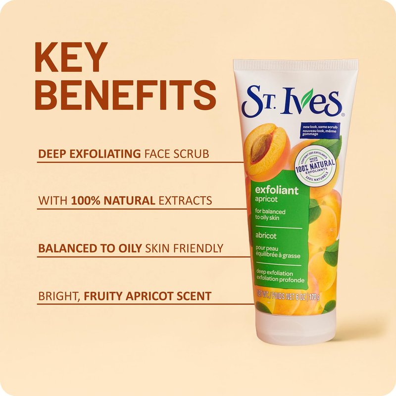 St. Ives Apricot Facial Scrub - Exfoliating Face Scrub for Oily Skin | 6 Oz