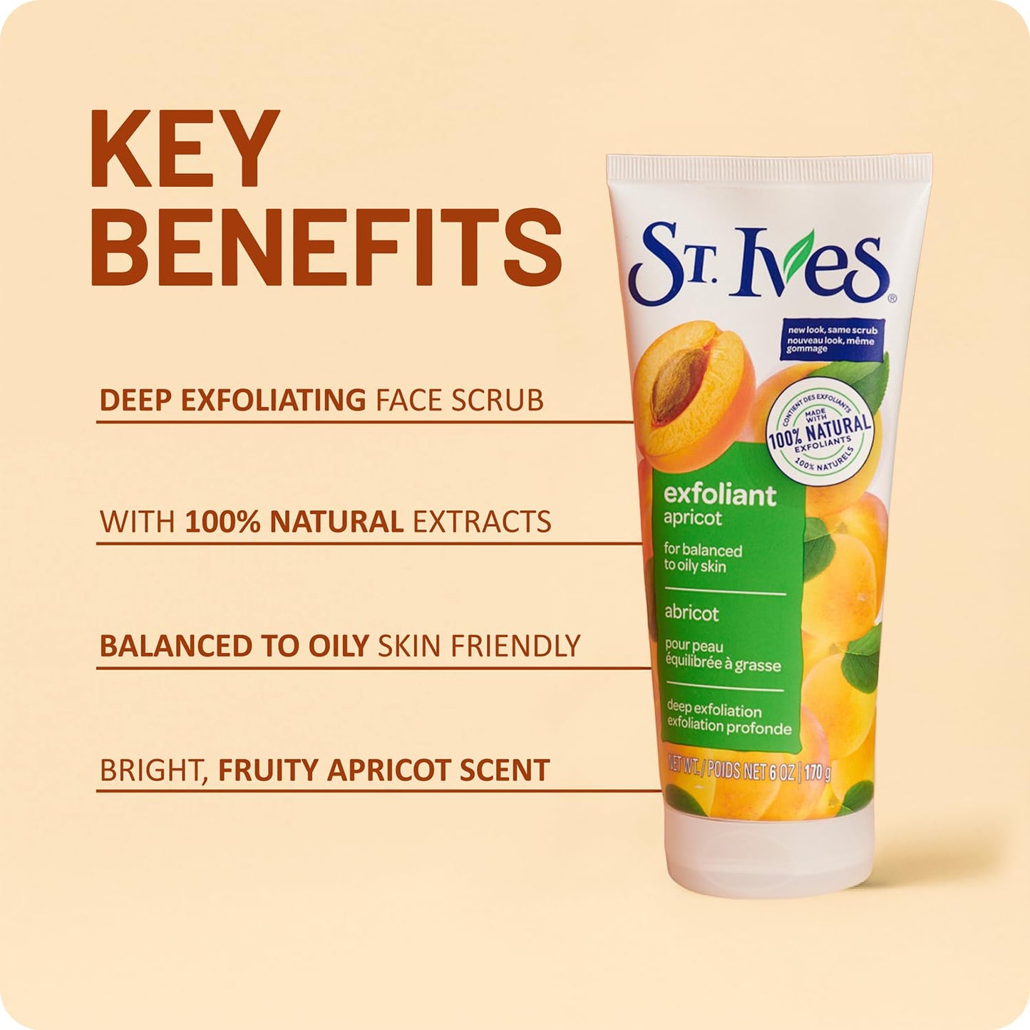 St. Ives Apricot Facial Scrub, Fresh Skin 3-Pack – Face Exfoliant for Balanced to Oily Skin, 6 Oz Ea