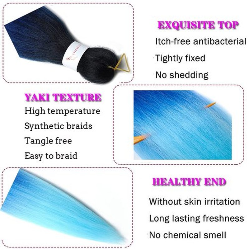 Pre Stretched Braiding Hair Extensions 30 Inch 6 Packs Long Professional Crochet Twist Braids Hair High Temperature Synthetic Fiber Yaki Texture(30",black-blue-sky blue)