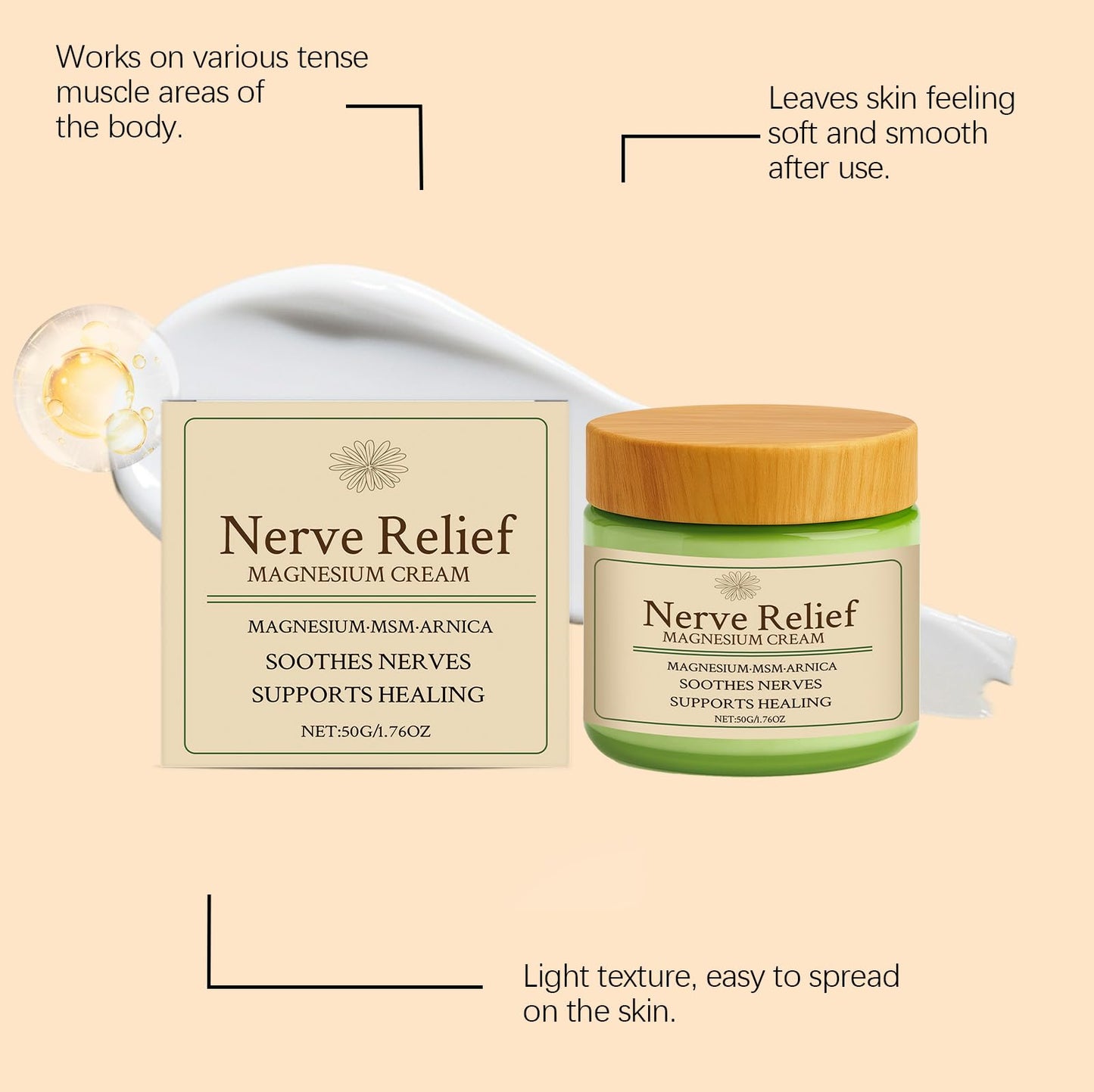 TENTOOL Nerve Relief Magnesium Cream with MSM & Arnica, Soothes Nerves & Daily Soothing Support, 50g/1.76oz