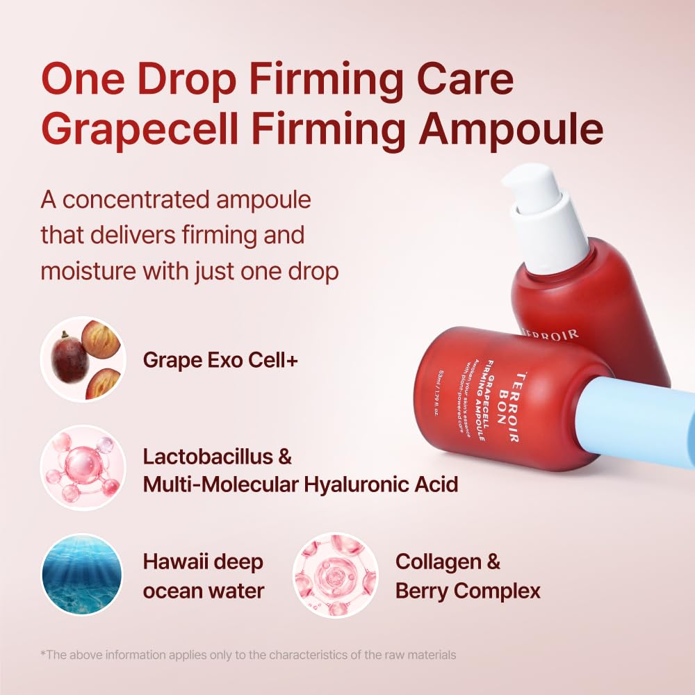 TerroirBon, GrapeCell Firming Ampoule Serum for Sensitive Skin– Collagen Firming Boosting, Elasticity &Deep Hydration with Grape Stem Cell Extract | Korean Skincare | 1.79 fl oz (53ml)