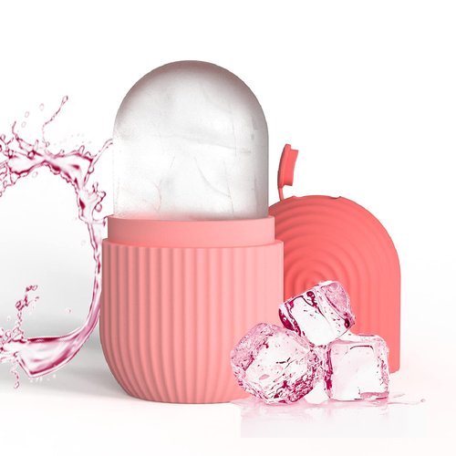 Joyeee Ice Face Roller, Reusable Silicone Mold Face Massage Eye Facial Beauty Skin Care Tools Apply Ice for Shrink Pores Anti Wrinkle Reduce Puffiness Improve Skin Elasticity, Striped, Pink