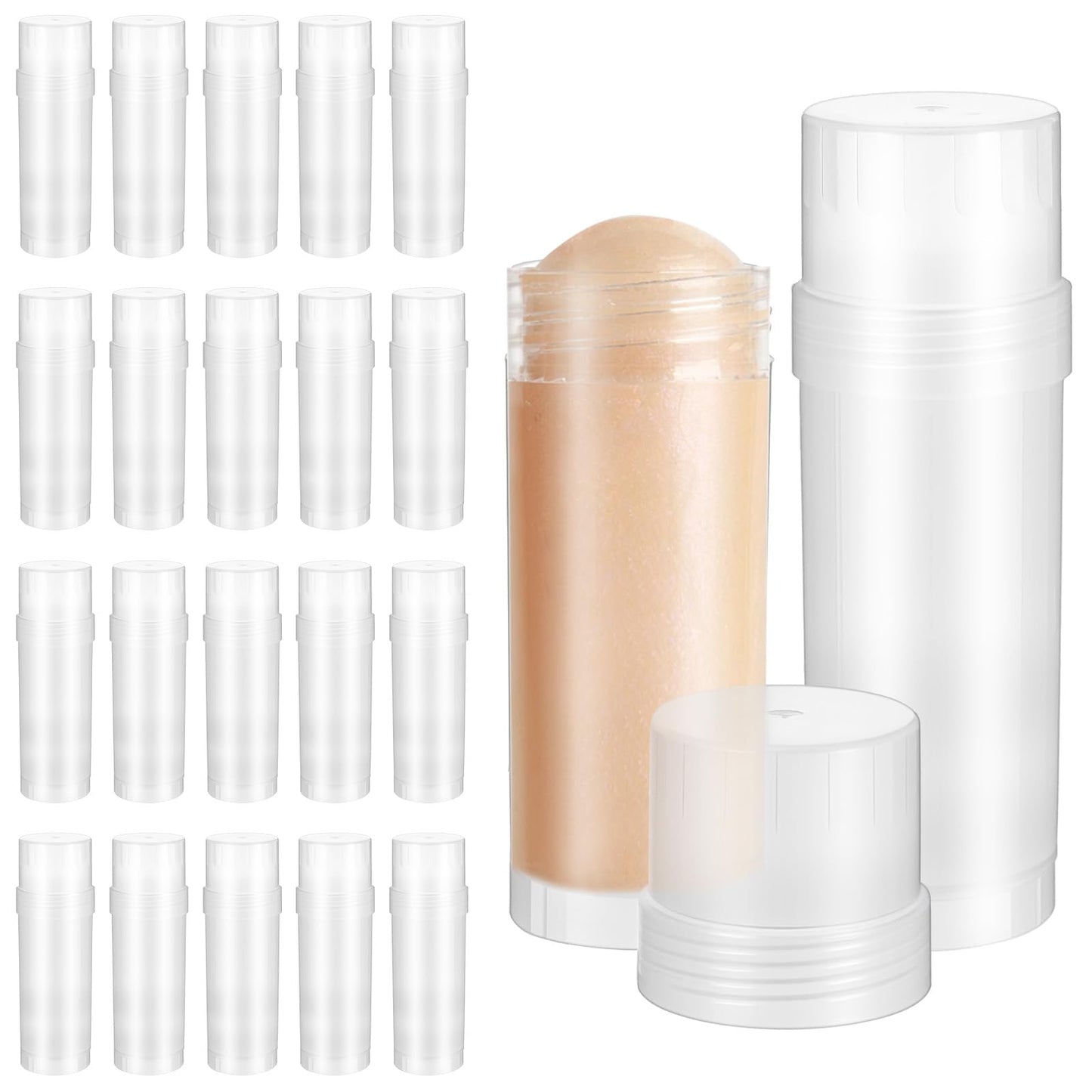 Ptwola 20PCS 60ml/2oz Plastic Empty Deodorant Containers Twist-up DIY Deodorant Holder Tubes Rotatable Top Filling Refillable Lip Balm Tubes For Lipsticks Gloss Lotion Chapsticks Crayon Solid Perfume