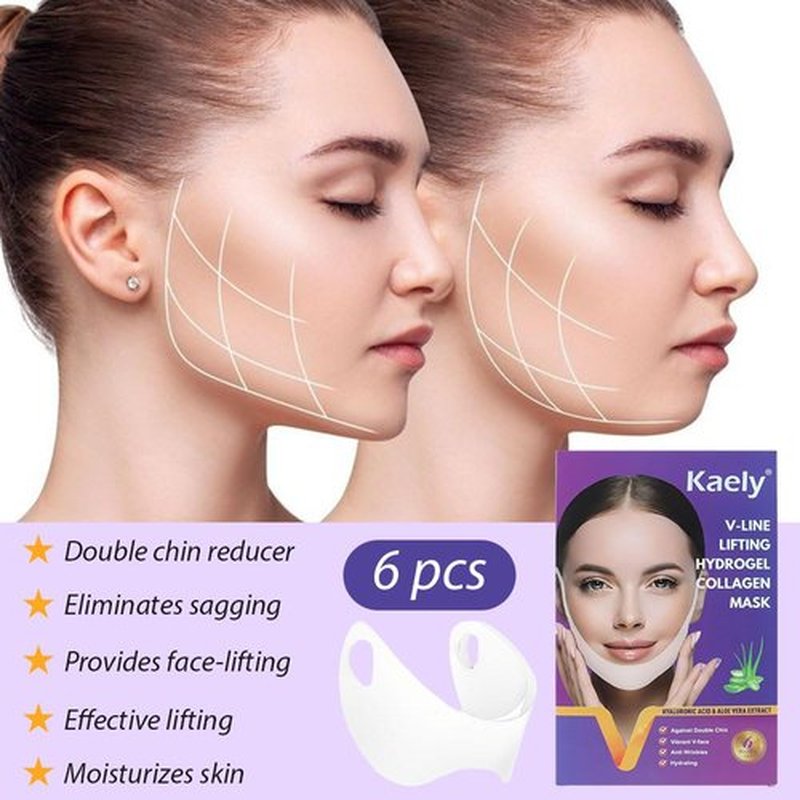 Kaely 6Pcs V Line Lifting Mask,Double Chin Mask,Chin Strap for Double Chin for Women,Face Lift Mask with Collagen,Hydrating Anti-aging