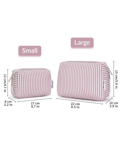 Narwey Striped Makeup Bag Travel Cosmetic Bag Organizer Toiletry Bag Make Up Bags with Compartments for Women (Large, Dusty Rose Stripe)