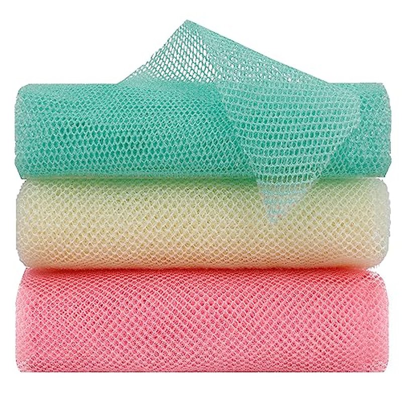 FARMOGA African Exfoliating Net African Bath Sponge African Net Long Net Bath Sponge African Wash Net Shower Body Scrubber Back Scrubber Skin Smoother(3pcs Brown,Beige,Blue)