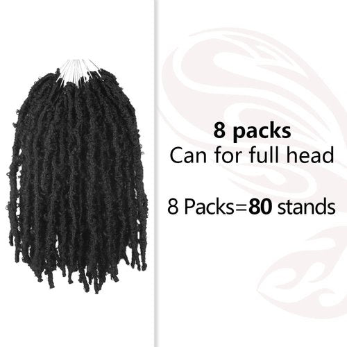 NISEYO NU Short Pre-looped Butterfly Locs Crochet Hair 12 Inch 8 Packs Light Weight & Soft Distressed Locs,1B(Natural Black)