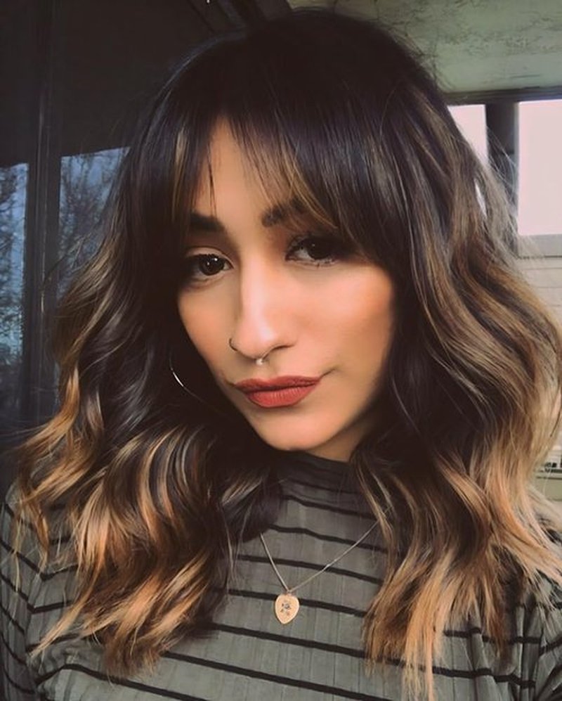 Short Brown Wigs with Bangs 14Inch Ombre Brown Curly Bob Wig for Women Shoulder Length Natural Looking Hair Replacement Wig for Daily Party Use Cosplay Costume Halloween Wig