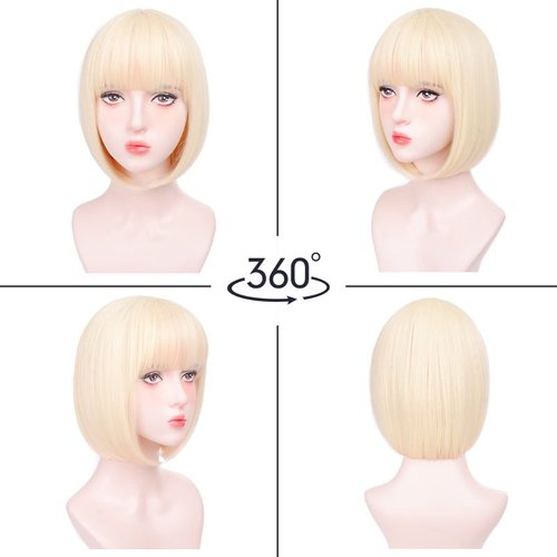 Aida ble Blonde Bob Wigs - 12'' Short 613 Bob Wigs for Women Bob Wig With Bangs Super Soft and Easy to Wear Straight Bob Wig, Colorful Synthetic Wig for Daily, Cosplay, Halloween