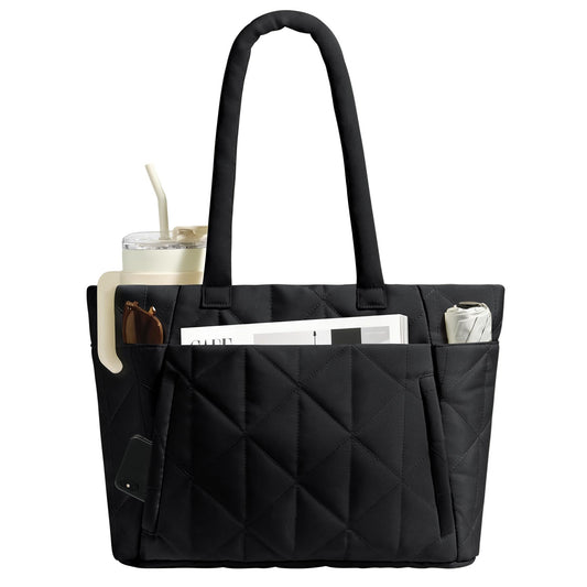 CHUNLI Laptop Tote Bag for Women 15.6 Inch, Quilted Work Shoulder Bag with Multiple Pockets & Luggage Strap for Office Travel