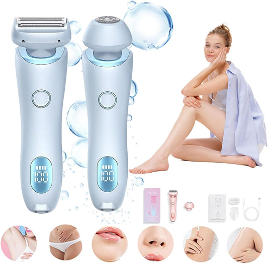 The Glide Pro 3.0 Razor, Razor for Women, 2 in 1 Wet & Dry Electric Waterproof Razor, Painless Hair Removal Removable Head for Bikini Leg Arm Underarm Area (Blue)
