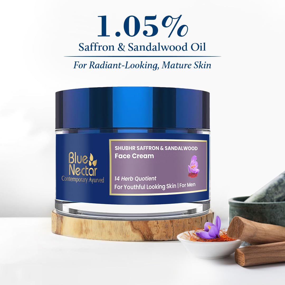 Blue Nectar Moisturizer Face Cream, Ayurvedic Anti Aging Wrinkle Cream for Aging Skin |Ancient blend of Saffron & Turmeric for Skin Firming | With Plant Based Collagen Booster(Men, 14 Herbs,1.7 Oz)