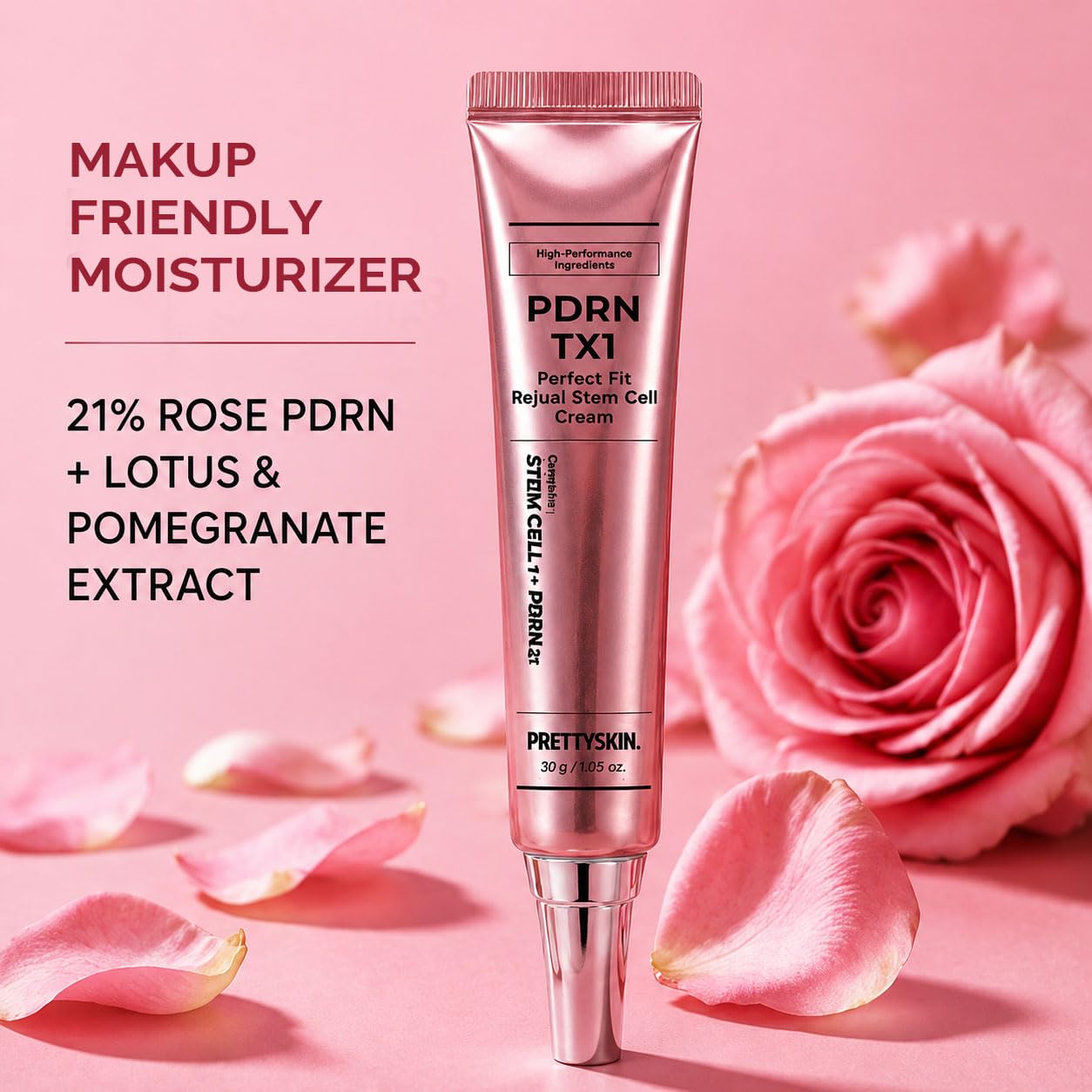 PRETTYSKIN Rose PDRN 21% Facial Cream, Fast-Absorbing Daily Moisturizer for Smooth-Looking Glass Skin, Non-Greasy Korean Face Cream with Ceramide NP, Peptides, Niacinamide & Hyaluronic Acid, 1.05 oz